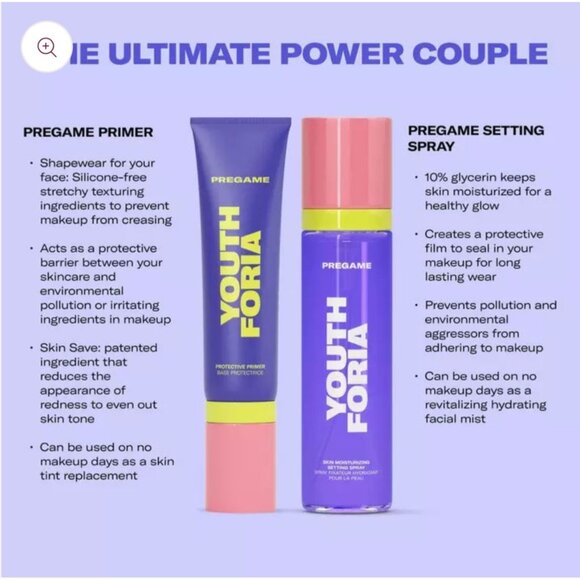 Youth Foria PreGame Bundle Primer & Setting Spray Set Full Size New in Box - Picture 3 of 8